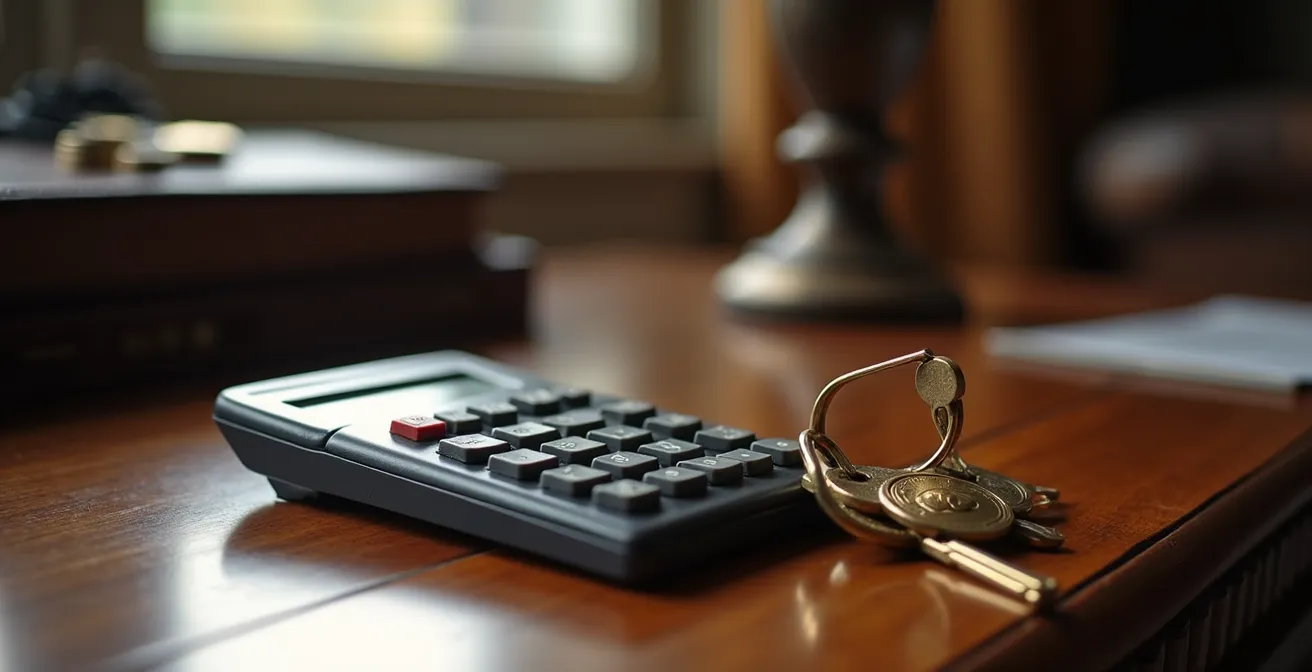 Composition symbolique avec calculatrice et clés de voiture représentant l'arbitrage financier